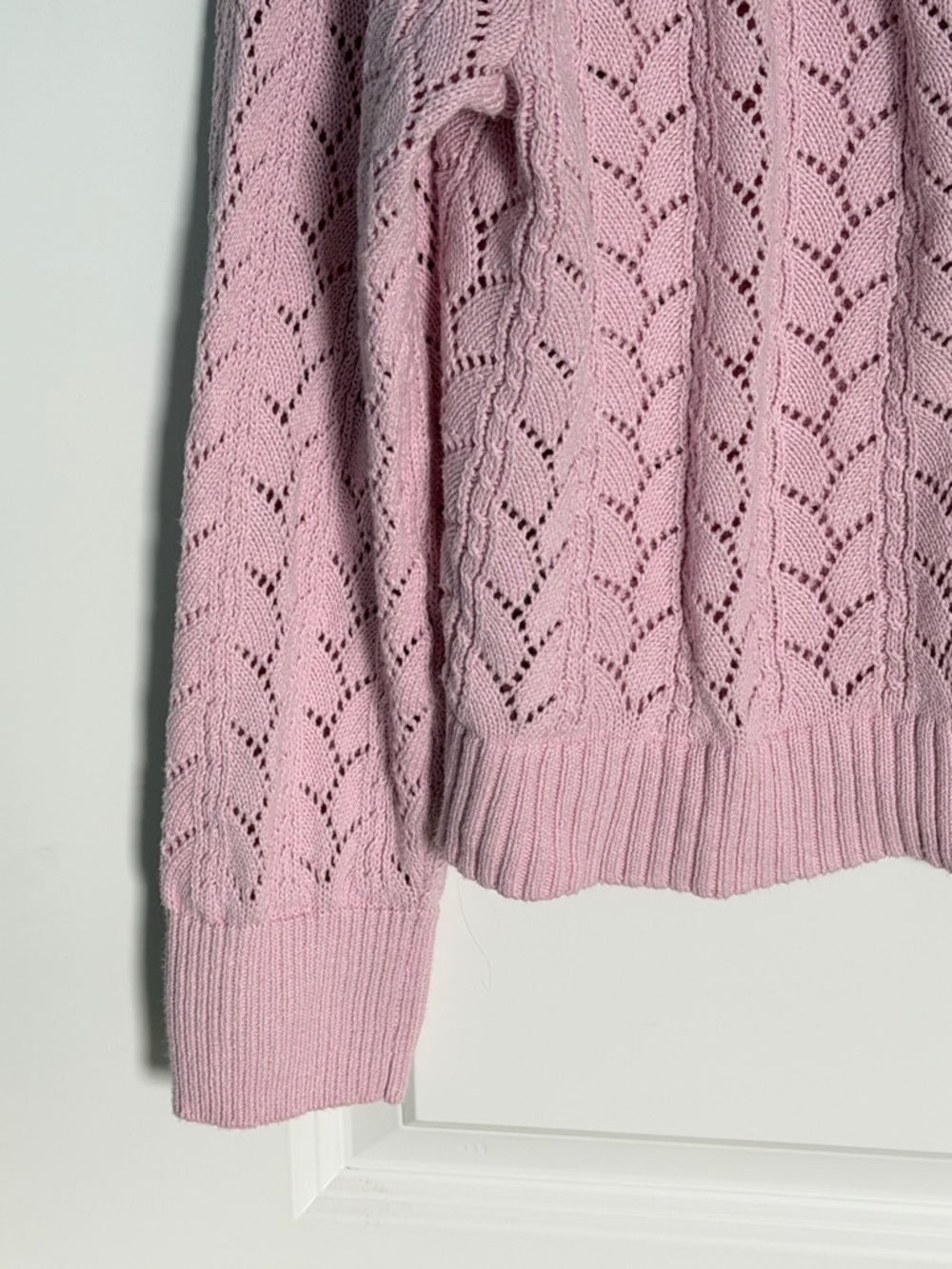 Loft Pink Cropped Pointelle Knit Cardigan Sweater Size Large 54494 - Picture 5 of 15